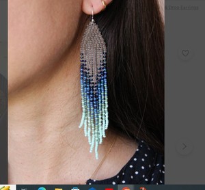 Pendientes de cuentas con flecos de ombre azul-Pendientes largos colgantes - Product Image 2