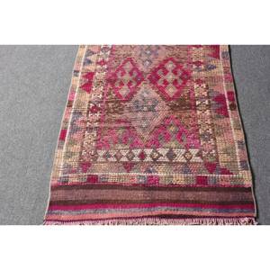 Vintage 2.6ft X 11.7ft alfombra turca clásica área grande rectángulo pasillo patrón diseño abstracto Rosa marrón lana Material látex - Product Image 4