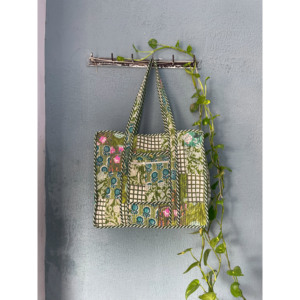 Handmade Cotton <b>Tote</b> <b>Bag</b> Patchwork Quilted Design Block Print for Market Shopping Travel-Personalised Gift for Her Summer Autumn - Product Image 1