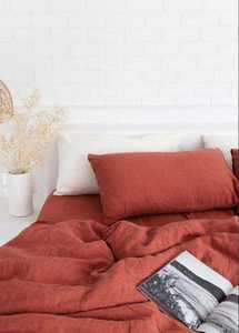 300TC Stonewashed Cotton 3Pcs Solid <b>Red</b> Boho Duvet Cover <b>Set</b> King Size Quilt <b>Bedding</b> with 2 Pillow Cases for Home Hotel Use - Product Image 3