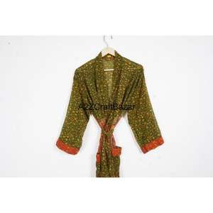 Bata Kimono Larga de Seda 100% para Mujer, Cuello en V, con Cordón Ajustable, Diseño de Parches, Logotipo Frontal, Suave, Transpirable, Lujosa, Informal, para Toda Temporada - Product Image 2