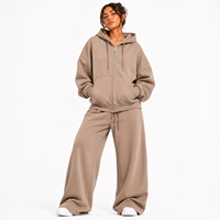Ensemble streetwear ONEAPEX SPORTS WEAR pour femme : sweat à capuche oversize court zippé imprimé délavé et pantalon de survêtement large – Hiver 100% coton