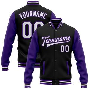 Veste bomber décontractée d'hiver sur mesure en noir, violet et or, à boutons pression, style varsity, deux tons, vente en gros directe de l'industrie - Product Image 2