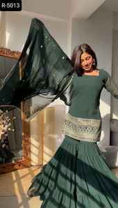 ชุดสูทชาราสำเร็จรูปสไตล์ปากีสถานจากอินเดียชุดสูทผ้าจอร์เจียเทียมสำหรับงานแต่งงาน - Product Image 6