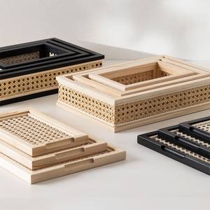 Llamativa bandeja de malla de ratán hecha a mano hecha en Vietnam bandeja de servicio de ratán y madera Vintage adecuada para restaurante de Hotel en casa - Product Image 5