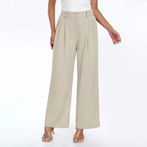 Trendy Womens Mid Waist Straight <b>Trousers</b> Summer Fashion Eco-Friendly Breathable Loose Comfortable Pleated Casual Bottom Export - Product Image 3