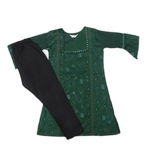 Traje de Algodón Bordado para Niñas, 2 Piezas - Verde - Product Image 4
