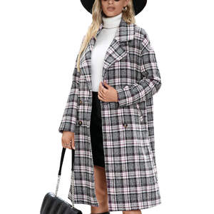 เสื้อโค้ทเทรนช์ทรงยาวแบบกระดุมสองแถวสำหรับผู้หญิง ผ้าแคชเมียร์ลายฮาวด์ทูธ ตัดเย็บด้วยผ้าหนังผสมขนสัตว์พิมพ์ลายตามสั่ง สำหรับฤดูใบไม้ผลิ/ฤดูใบไม้ร่วง/ฤดูหนาว - Product Image 3