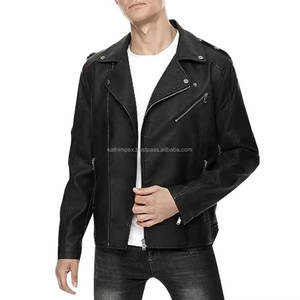 Classic Black <b>Slim</b> <b>Fit</b> Winter Leather Vintage Biker <b>Jacket</b> for <b>Men</b> Turn-down Collar Shoulder Epaulettes for Riding Casual - Product Image 6