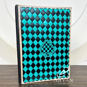 Multifunction Vintage Checkered Design Portfolio Custom logo Document Holder Luxury Hand <b>Tooled</b> Genuine <b>Leather</b> Portfolio Binder - Product Image 1