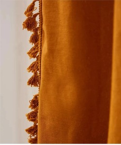 Rideau en coton orange brûlé extra large pour fenêtre chambre à coucher salon cantonnière à glands rideaux faits à la main tailles personnalisées - Product Image 3