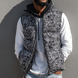 Gilet matelassé imprimé pour homme, fermeture éclair, veste chaude d'hiver, gilet matelassé épais pour homme, vêtements d'hiver épais pour homme - Product Image 4