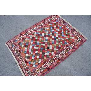 Alfombra turca Vintage Beige tradicional 3,3X4,4 pies Alfombra de lana con patrón de retazos con respaldo de látex para decoraciones de sala de estar - Product Image 2