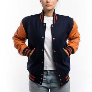 Wholesale Custom Wool Leather Solid Plain Men's Varsity Baseball <b>Jackets</b> Stand Collar <b>Patchwork</b> CollegeBaseballjacket for men - Product Image 2