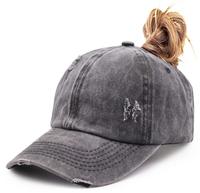 Personnalisé unisexe, Polyester/coton Vintage Acid Wash Distressed Denim Pony Tail Dad Hats New Gorras Jeans Pony Sports Baseball hats