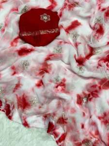 Satin de viscose élégant avec imprimé Sibori et paillettes travail Saree femme fabricant de mode et fournisseur de Surat au taux le plus bas - Product Image 5