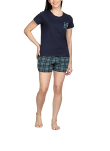 Top y pantalón corto de manga corta con logotipo personalizado de algodón con cintura elástica y cordón, Conjunto de pijama transpirable para mujer - Product Image 2