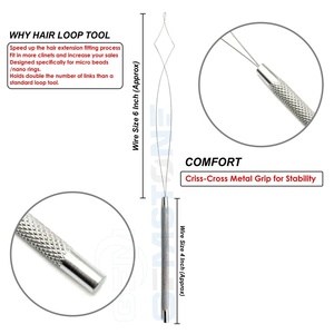 Double Loop Hair Extension Pulling Tool for Micro <b>Beads</b> & Nano Rings – Stainless Steel Professional Threader with Grip Handle - Product Image 3