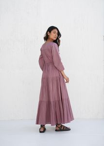 Vestido Maxi Plisado de Algodón Orgánico, Vestido Túnica Boho de Capas con Bolsillos, Vestido Holgado de Talla Grande y Talla Personalizada - Product Image 6