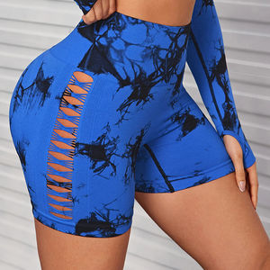 Shorts pour femmes shorts pour femmes taille haute cravate teinture Yoga Sexy bout à bout creux Fitness élastique cyclisme trois quarts pantalon - Product Image 1