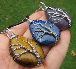 Unique Handmade Labradorite Gemstone <b>Pendant</b> Necklace Copper Wire Wrapped Teardrop <b>Crystal</b> Jewelry with Leaf Design for Women - Product Image 3