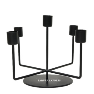 Bougeoir à chandeliers multiples luxueux avec finition noire et forme élégante améliorant les chambres haut de gamme avec une lueur douce rayonnante - Product Image 4