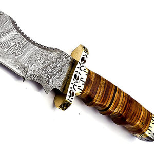 Meilleur prix lame en acier de Damas manche en corne de bélier couteau de chasse couteau à lame pliante couteau de chasse de poche - Product Image 4