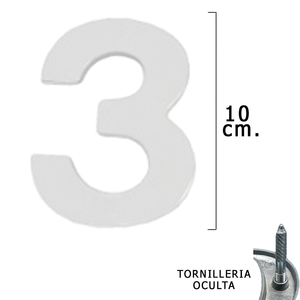 Numero in metallo "3" Argento Opaco 10 cm. Viti a scomparsa (confezione blister da 1 pezzo) - Product Image 1