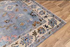 Tapis de style turc noué à la main Oushak bleu 9x12, tapis modernes Oushak colorés personnalisés disponibles - Product Image 5