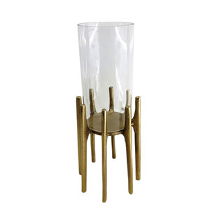 Juego de 2 portavelas de aluminio y vidrio de tamaño pequeño, portavelas de pilar de cristal de Color dorado para boda y decoración del hogar - Product Image 4