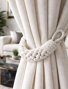 Attache de rideau en corde de coton blanc : Décoration tissée nautique - Product Image 2