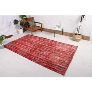 Turkish Vintage <b>Rug</b> 4.8x8 ft (145x245 cm), Red <b>Black</b> Bordered <b>Rug</b> - Product Image 2