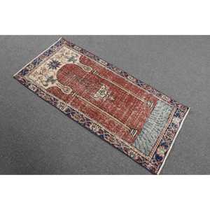 พรมตุรกีขนาดเล็ก 2x4.3 ฟุต, พรมขนสัตว์วินเทจสีแดงสไตล์โมร็อกโก - Product Image 2