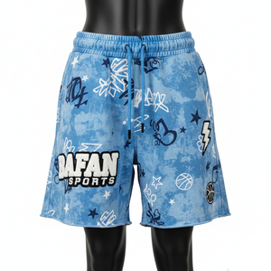 Shorts deportivos de algodón de alta calidad, 320 GSM, color azul acid wash, transpirables, con logotipo bordado personalizado, shorts para mujer - Product Image 5