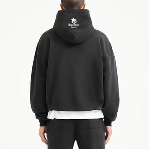 Custom Heavy Weight <b>Plain</b> Zipper HoodieS 430 GSM Fleece Boxy Fit <b>Black</b> Oversized Unisex Wholesale 100% Cotton Breathable <b>Hoodie</b> - Product Image 3