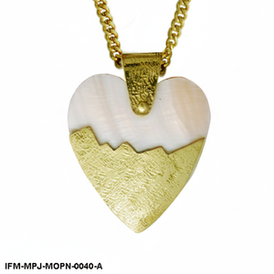 Handcrafted <b>Heart</b> Mother of <b>Pearl</b> <b>Necklace</b> Gold Plated Two-Tone MOP Pendant Organic Irregular Gold Foil <b>Heart</b> Jewelry for Women - Product Image 4