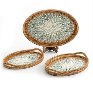 Ensemble de 3 plateaux de service en rotin de forme ovale pour hôtels, maison, cuisine, autre utilisation événementielle pour plateau de serveur de restauration rapide Prix le plus bas - Product Image 1