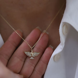 18K Or Phénix Oiseau Pendentif Feu Oiseau Collier Lab Diamant Simurgh Bonne Chance Charme Superposition Chaîne Bijoux De Mode Cadeau pour Elle - Product Image 4