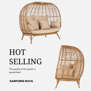 Modern Round Rattan <b>Sunbed</b> with Soft Cushions for Villa Hotel Garden Park Courtyard Outdoor Furniture Indonesia Wholesale Price - Product Image 3