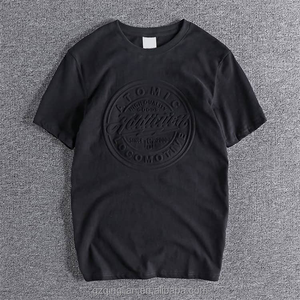 T-shirts tendance en coton/fibre de bambou écologiques, avec logo en relief 3D, personnalisés pour hommes - Product Image 3