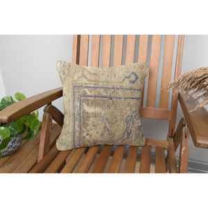 Beige Wool Kantha Patchwork <b>Pillow</b> 14x14 Inch Luxurious Vintage Embroidered Fluffy Print Rustic <b>Throw</b> <b>Pillow</b> for Floor Use - Product Image 1