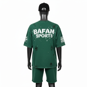 Ensemble t-shirt et short pour femme en coton, tissu lourd et respirant, lavage vintage vert, imprimé à l'écran, 100% coton - Product Image 2