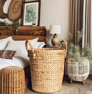 Panier de sol en jacinthe d'eau tressé de style bohème en gros avec deux poignées robustes pour usages multiples Fabriqué au Vietnam - Product Image 5