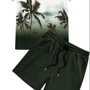 ชุดวอร์ม2ชิ้นลำลองสำหรับผู้ชายฤดูร้อนเสื้อยืดกราฟิกเขตร้อนแขนสั้นระบายอากาศและชุดกางเกงขาสั้นสีพื้นฮาวาย - Product Image 1