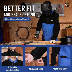 Chaqueta de soldadura resistente al fuego de cuero de vaca dividida de alta resistencia para cuello ajustable de soldadura de palo - Product Image 3