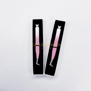 Pince à épiler professionnelle en acier inoxydable pour extensions de cils volume russe, à découpe papillon, revêtement en poudre bicolore, outil de beauté - Product Image 6