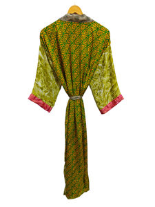 Peignoir en soie Robe d'été Bikini Cover Up Night Wear Robe longue, Kimono sari en soie recyclé vintage indien fait à la main, - Product Image 3