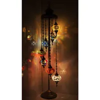 Lampe sur pied LED turque à 7 globes, abat-jour en verre fait main, mosaïque de verre coloré, base ottomane, décorative style méditerranéen