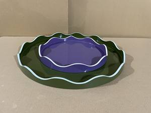 Handmade High Quality Round Oval Lacquer Tray Scalloped Design Food Serving Customizable Placemat Board <b>Stool</b> Trinket Print - Product Image 2