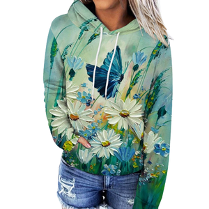 Sudadera con capucha de alta calidad Peso ligero 100% Algodón Gráfico Sublimado Impresión Sudaderas Mujeres Sudaderas - Product Image 3